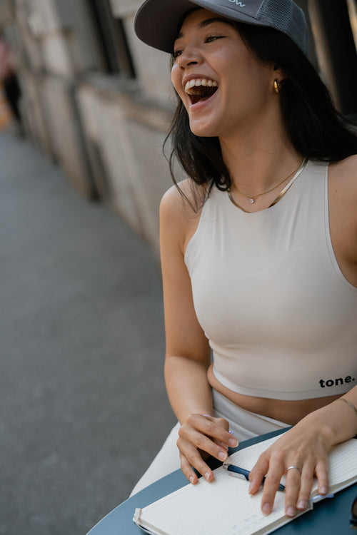 now x tone. Matching Seamless Bra & Leggings - Ivory white