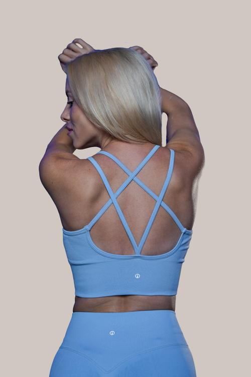 now Seamless Knitting High-impact Bra - Blue sky
