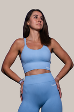 now Matching Seamless Knitting High-impact Bra & Leggings - Blue sky